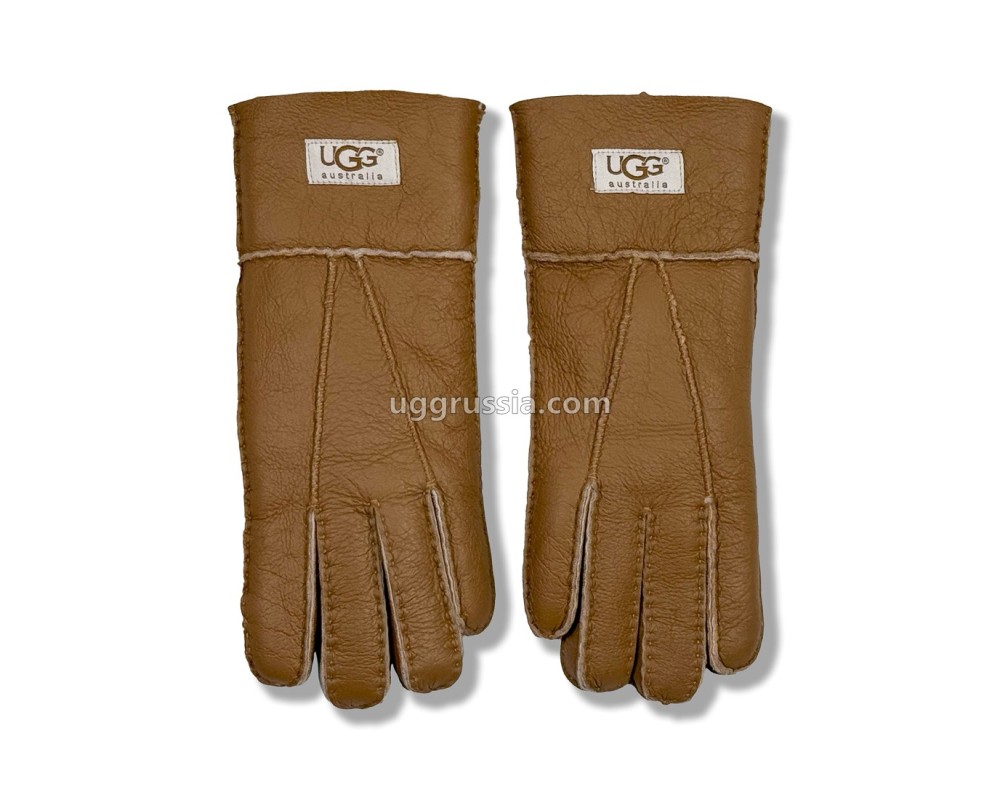 Купить UGG Женские Кожаные Перчатки Коричневые