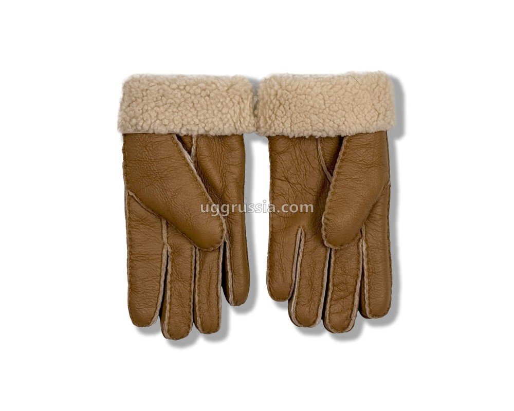 Купить UGG Перчатки Кожаные Женские Коричневые