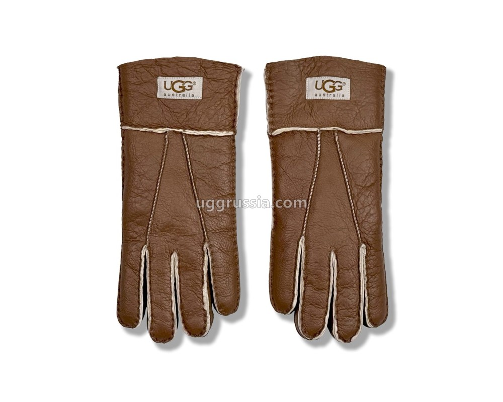 Купить UGG Перчатки Кожаные Женские Коричневые