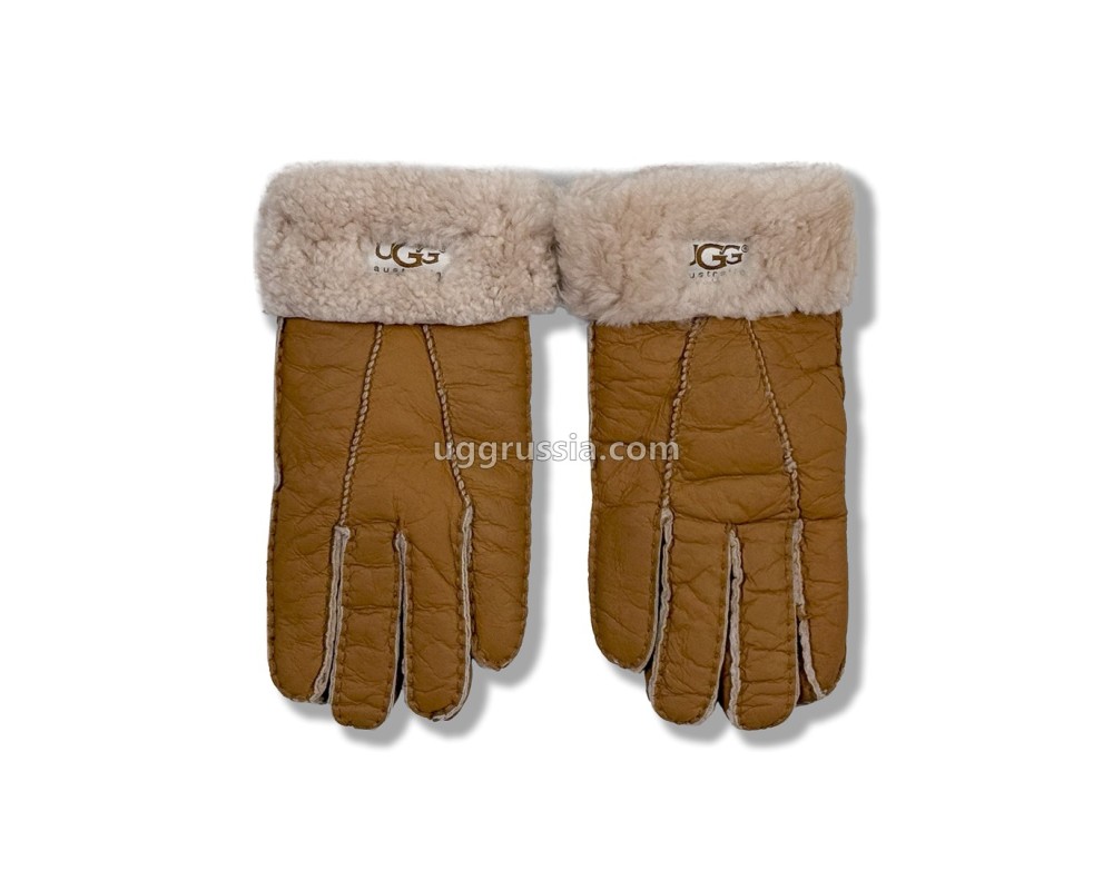 Купить UGG Перчатки Кожаные Женские Коричневые