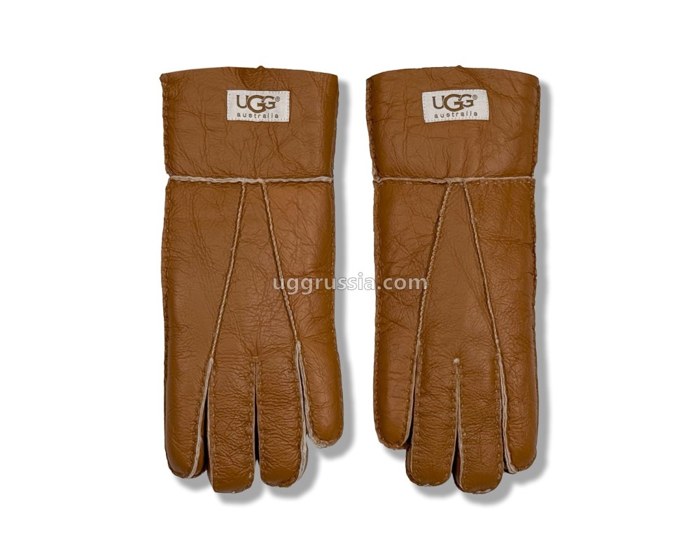 Купить UGG Перчатки Кожаные Женские Коричневые
