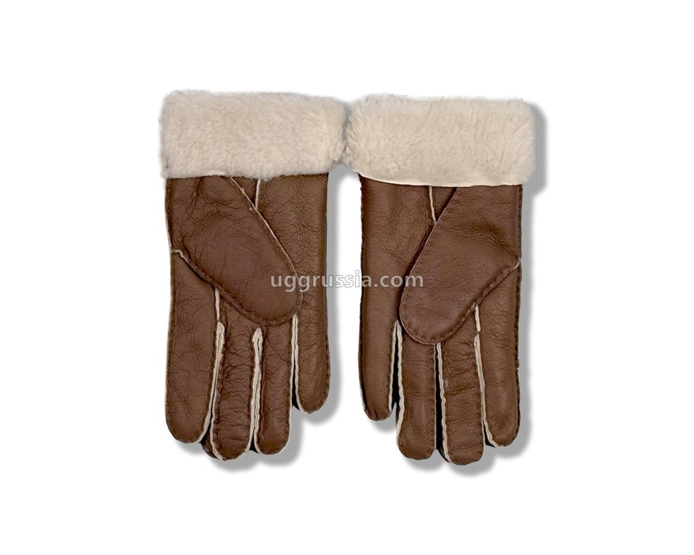 Купить UGG Перчатки Кожаные Женские Коричневые