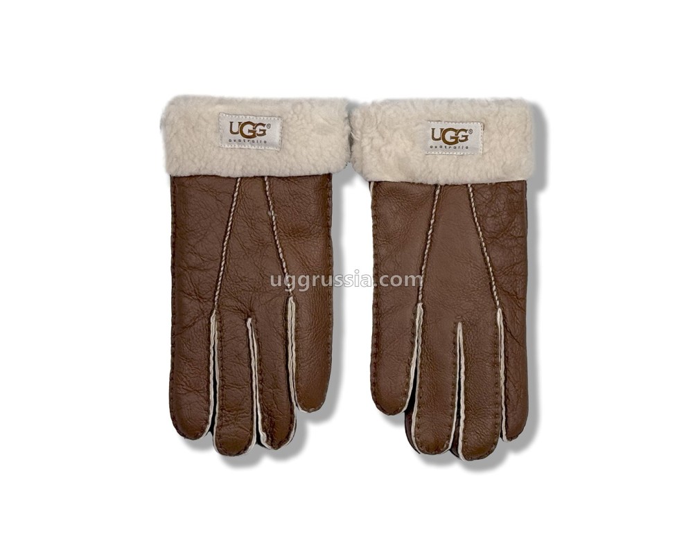 Купить UGG Перчатки Кожаные Женские Коричневые
