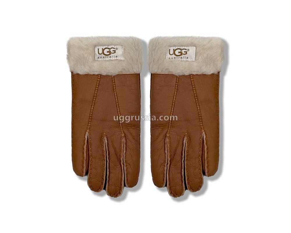 Купить UGG Перчатки Кожаные Женские Коричневые