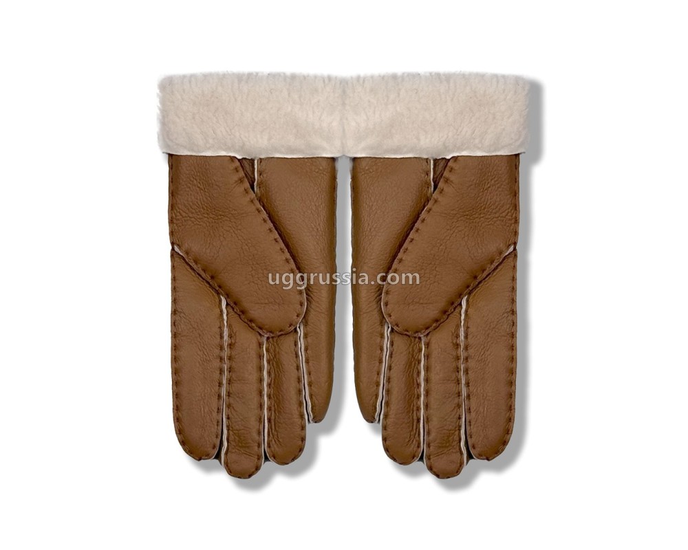 Купить UGG Перчатки Кожаные Женские Коричневые