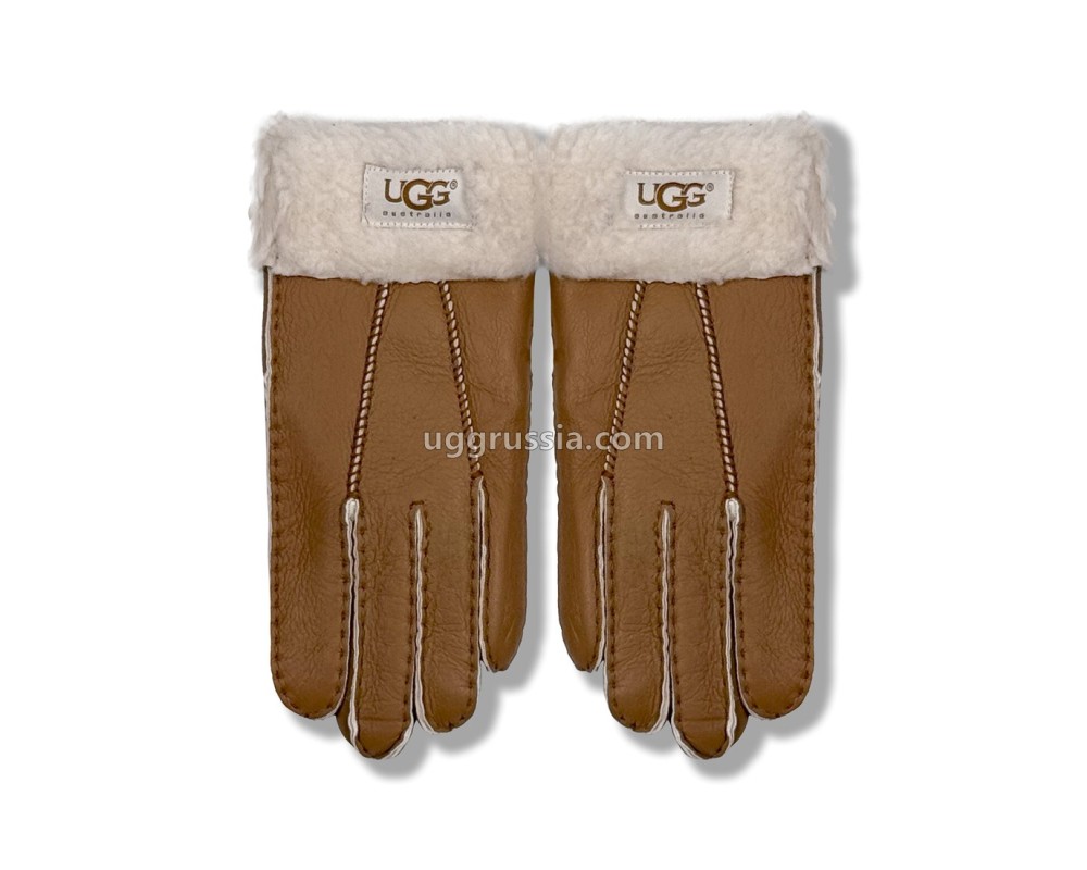 Купить UGG Перчатки Кожаные Женские Коричневые