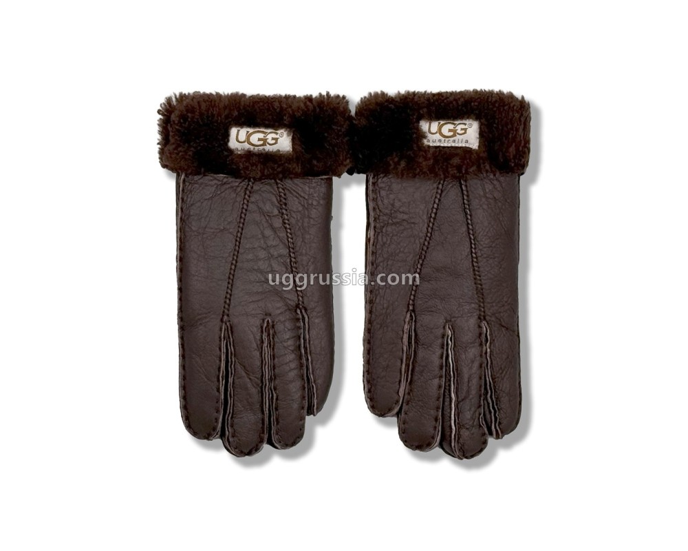 Купить UGG Перчатки Кожаные Мужские Коричневые