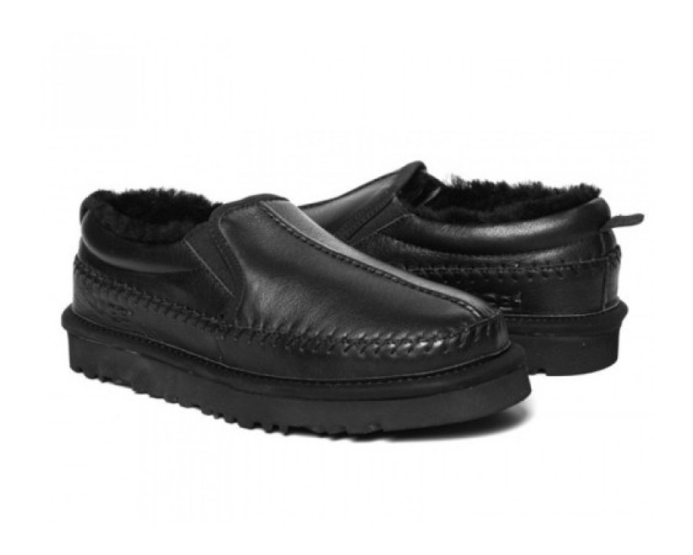 Купить UGG Mens Stitch Slip On Leather Black
