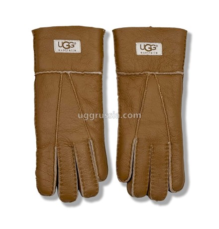 UGG Женские Кожаные Перчатки Коричневые