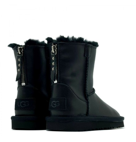 UGG Kids Classic Short Zip Leather Black