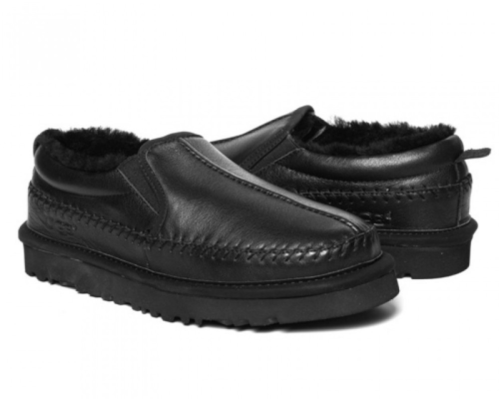 UGG Mens Stitch Slip On Leather Black