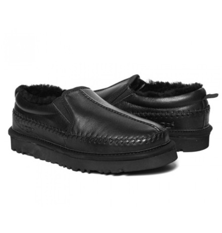 UGG Mens Stitch Slip On Leather Black