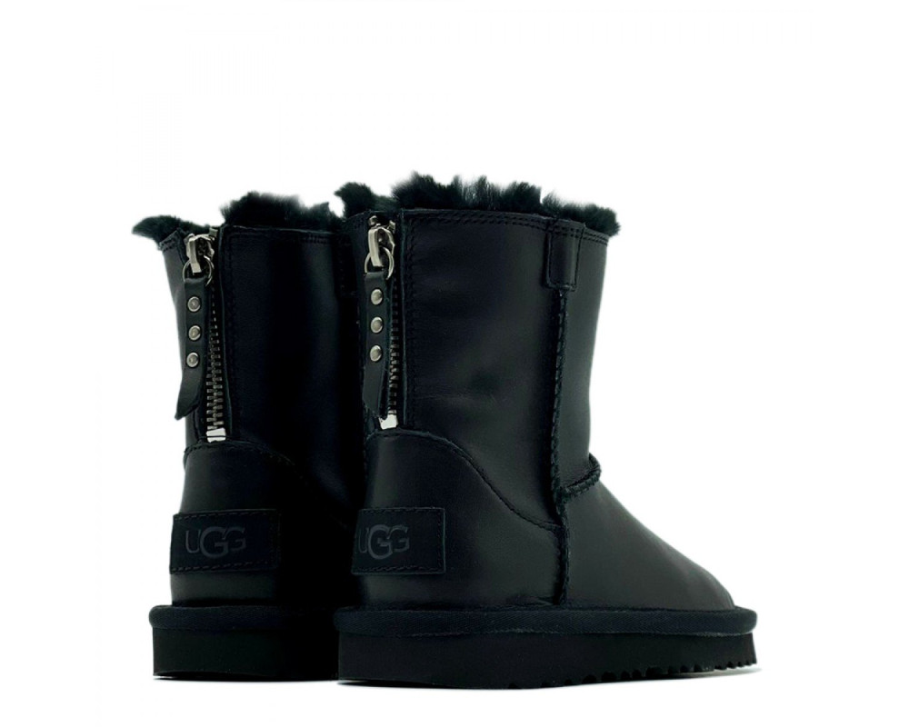 UGG Kids Classic Short Zip Leather Black