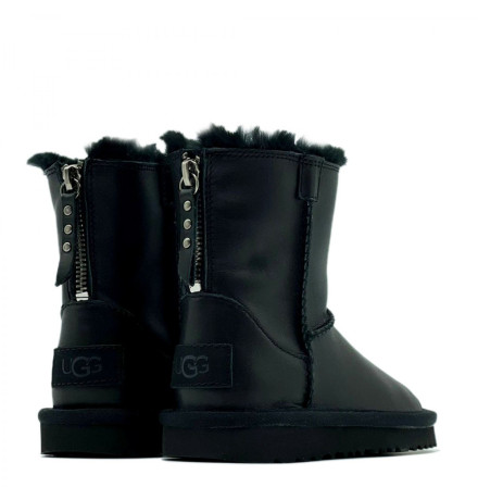 UGG Kids Classic Short Zip Leather Black